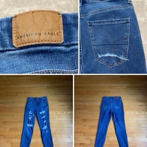 American Eagle womens curvy super high rise jegging jeans sz 4R distress jeans